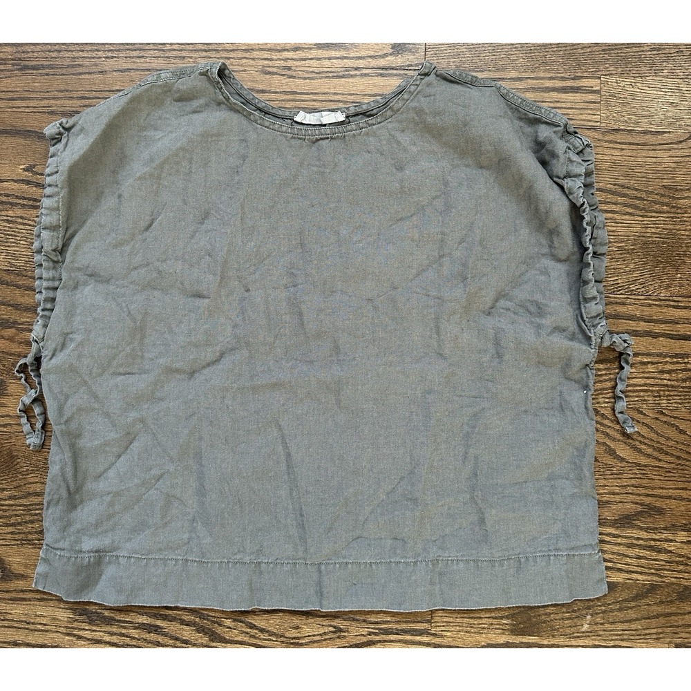 Everlane Womens Linen Boxy Top Olive Green Adjustable Kimono Sleeve Blouse M